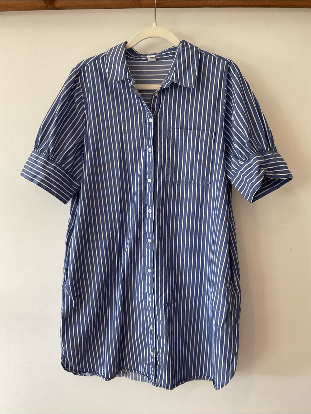 Old Navy Navy and White Striped Short-Sleeve Button-Front Dress